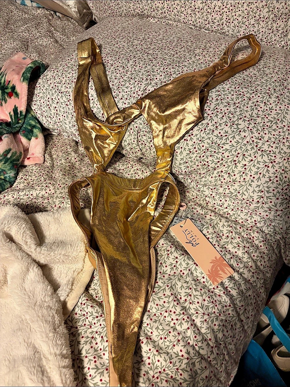 Polly Metallic Gold One-Piece Swimsuit Size Medium NWT